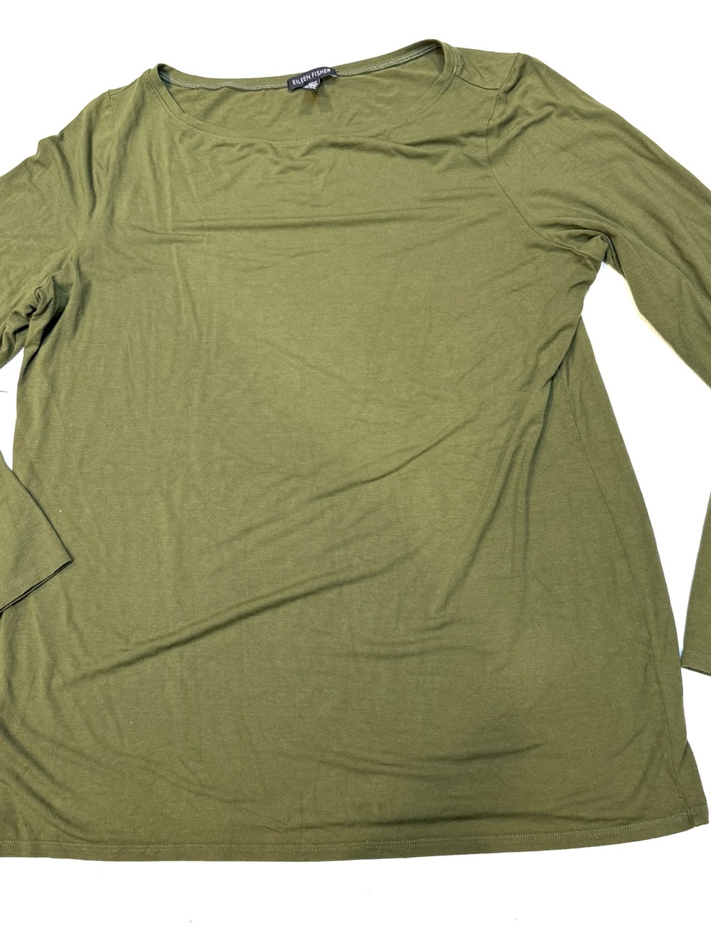 Eileen Fisher Olive Scoop-Neck Long Sleeve Top
